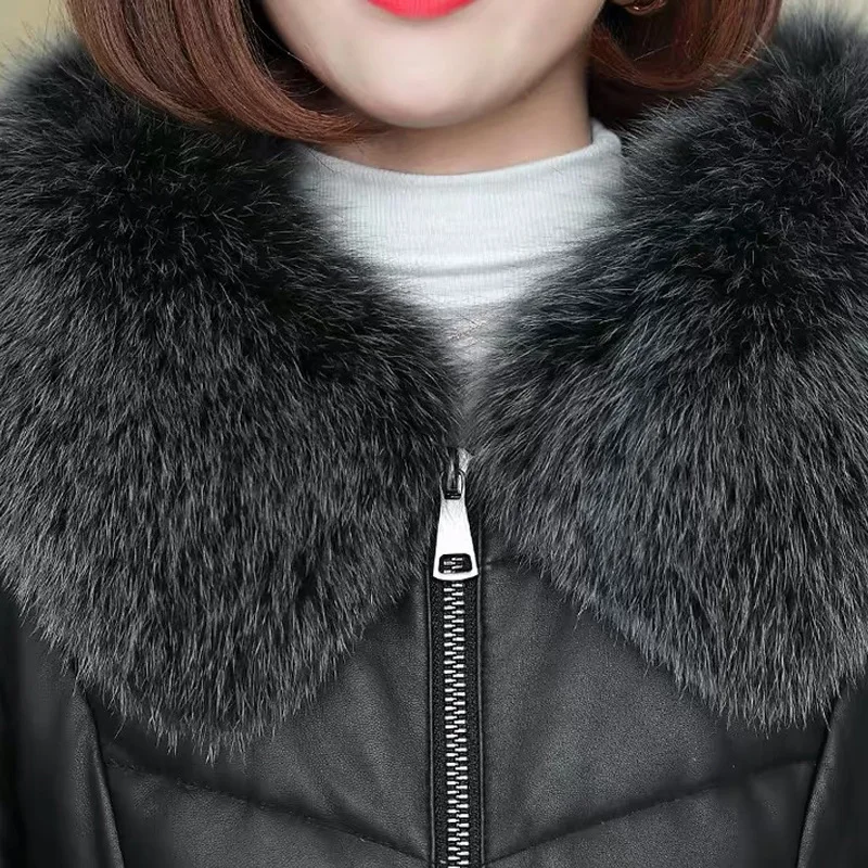 

2020 the new leather coats whom long over-the-knee fox collars cultivate morality show thin sheep PiHaiNing furs