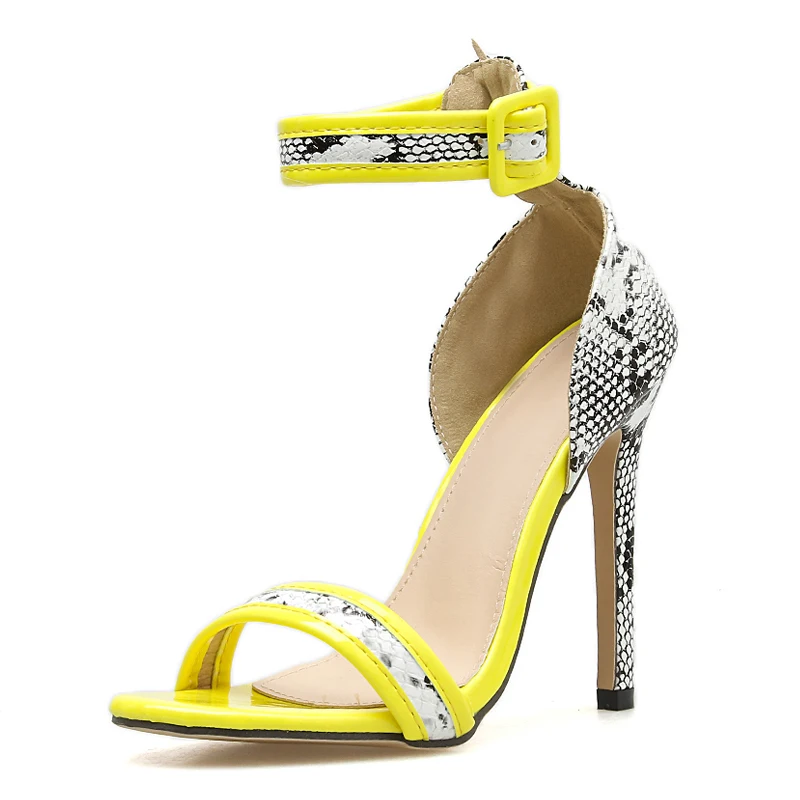 Plus Size 35-42 Open Toe Women Pumps Sexy Snake Print High Heeled Sandals Mujer Mix Color Female Party Nightclub Yellow Pumps