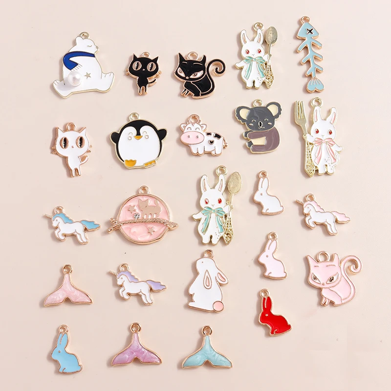 10 шт. микс милые эмалевые Подвески в виде кота кролика медведя сделай сам