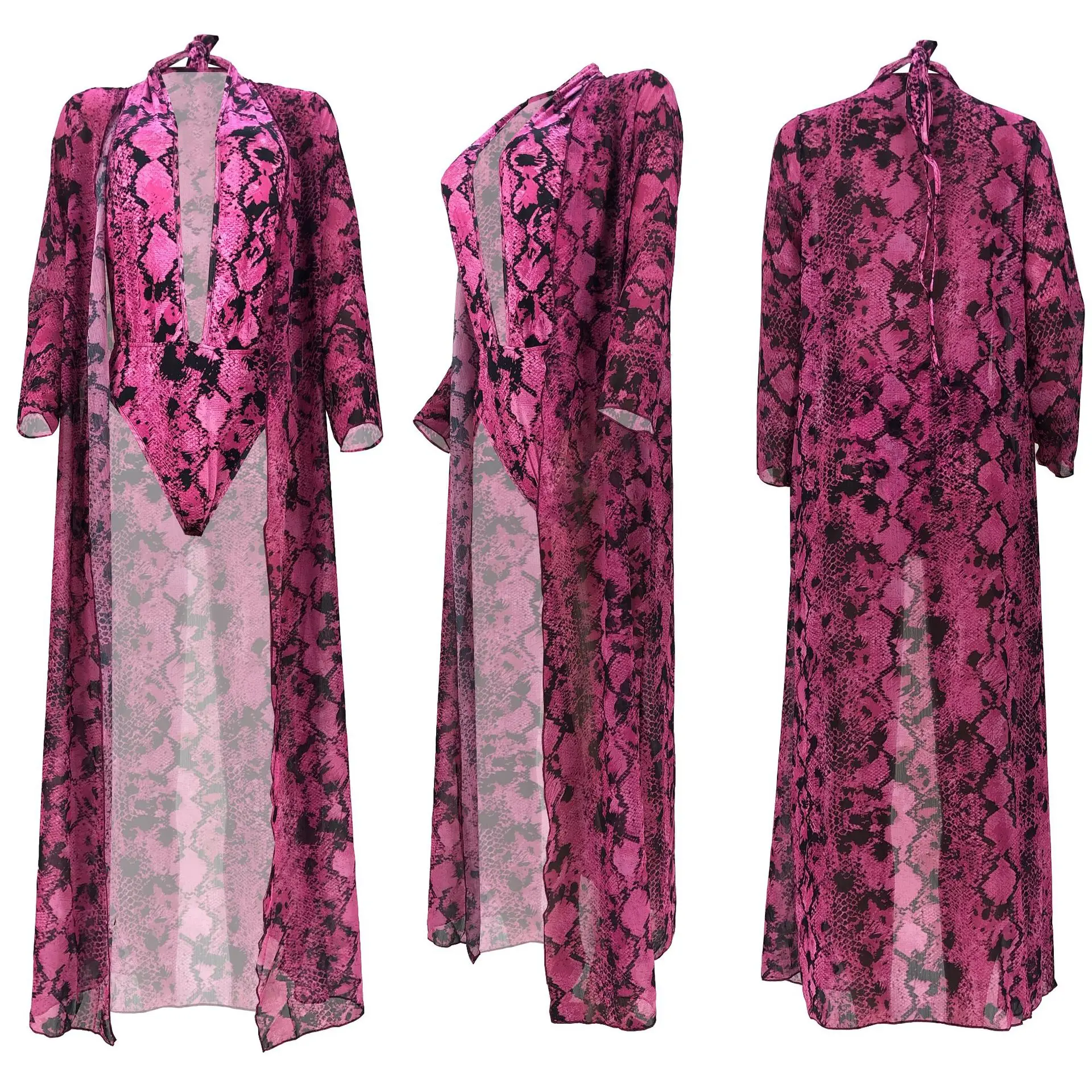 

Chiclover Women Two Piece Sets Long Sleeve Chiffon Smock Sexy Summer Halter Serpentine Shorts Romper Wholesale Beach Wear Outfit