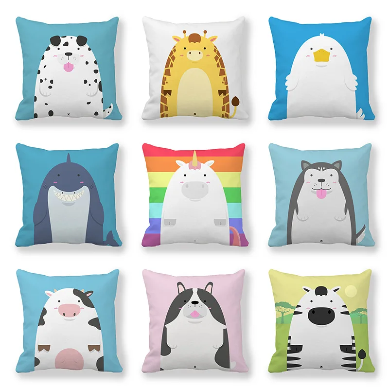 

Cute Cartoon Animal Single One Side Print Cushion Cover Polyester Pillow Cover for Home Sofa Seat Throw Cover Decorative 45x45cm