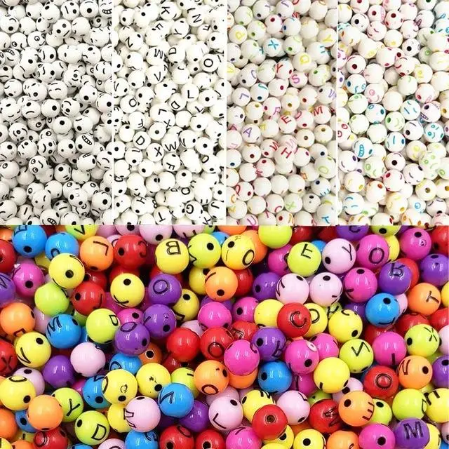 

40Pcs 8mm Letter Smile Funny Acrylic Beads For DIY Jewelry Making Wholesale Necklace Bracelet Pendant Jewelry Making