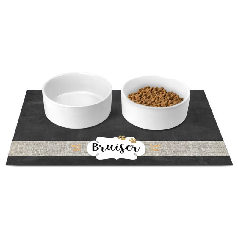 

Cute Custom Name Pet Placemat Anti-slip Mat Waterproof Dog And Cat Bowls Plates Placemat PU Material Drinking Feeding Placemat