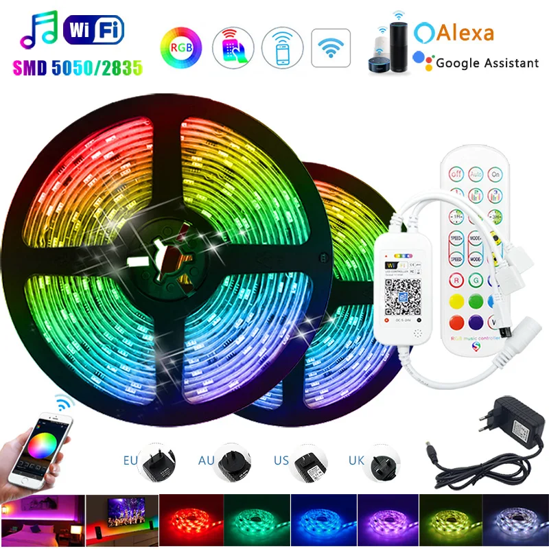 Новые музыкальные Wi Fi Luces Светодиодные ленты светильник 5 м 10 15 М 5050 SMD 2835 гибкая