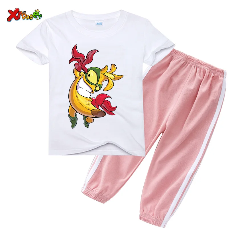 Girls Set Summer Clothes Set Boys Cartoon Print Short-sleeved T-shirt+sports Trousers 2pcs Outfits Solid Baby Kids Striped Suit