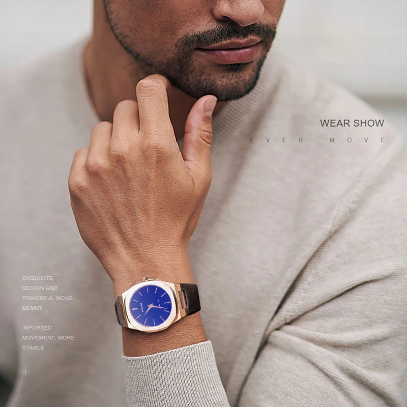 Мужские Роскошные деловые швейцарские часы с зеркальным сапфировым стеклом