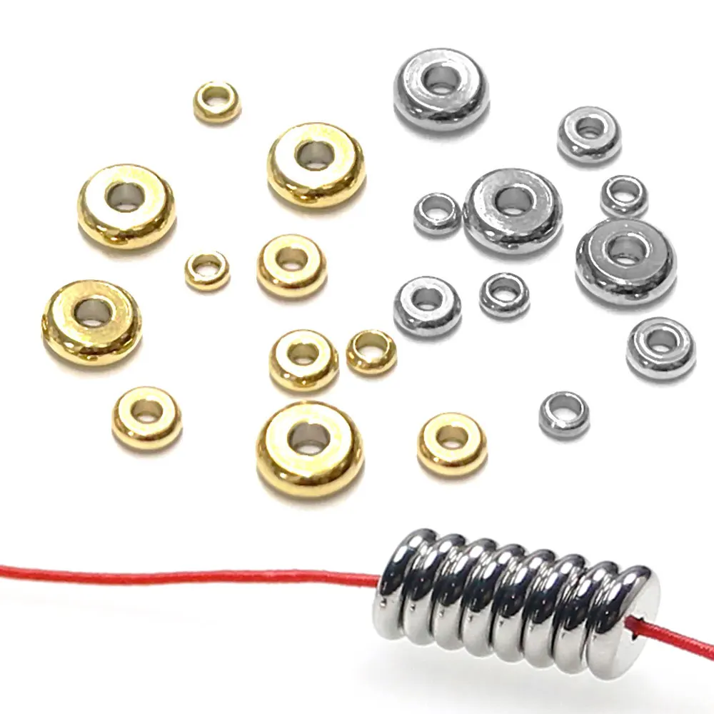

30-20pcs Stainless Steel Flat Round Spacer Bead 4 5 6 7 8 10mm Disc Loose Beads for DIY Jewelry Necklace Bracelet Accessories