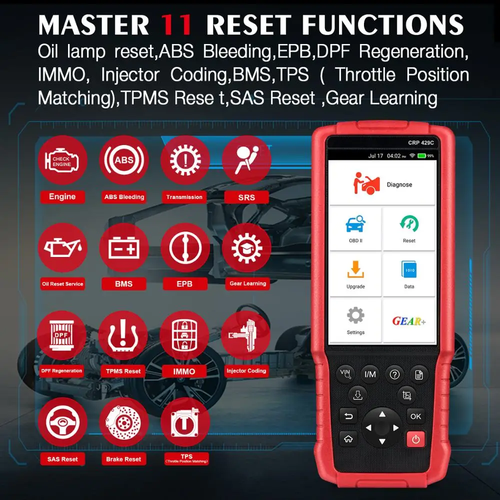 LAUNCH X431 CRP429C OBD2 код ридер Поддержка двигателя/ABS/Подушка безопасности/AT+ 11 сервис CRP429 C Авто диагностический инструмент ОДИН ГОД бесплатное обновление