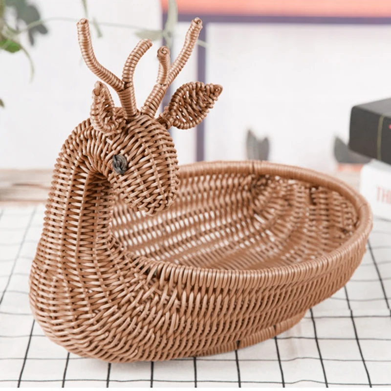 HOT-Rattan Woven Fruit Basket Imitation Deer Bread Bowls Tray Vegetable Snack Novelty Animal Shaped Ancient | Дом и сад