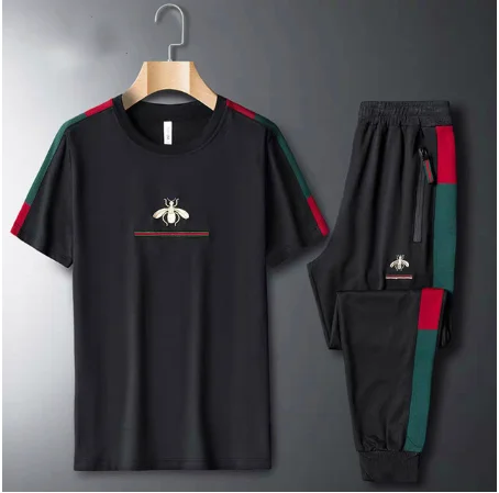 

2020 Winter New Men's Elastic Band Casual Suit Embroidered Long Sleeve Suit Fitness Sports Suit Long Sleeve Trousers 2 Piece Set