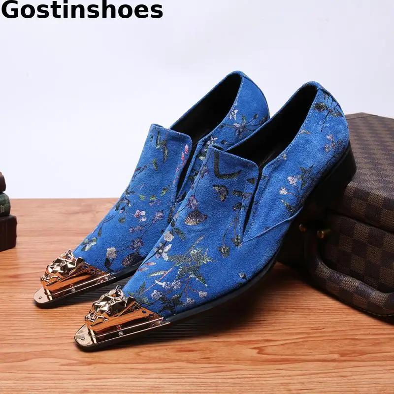 Модные синие мужские туфли оксфорды из натуральной кожи с принтом и