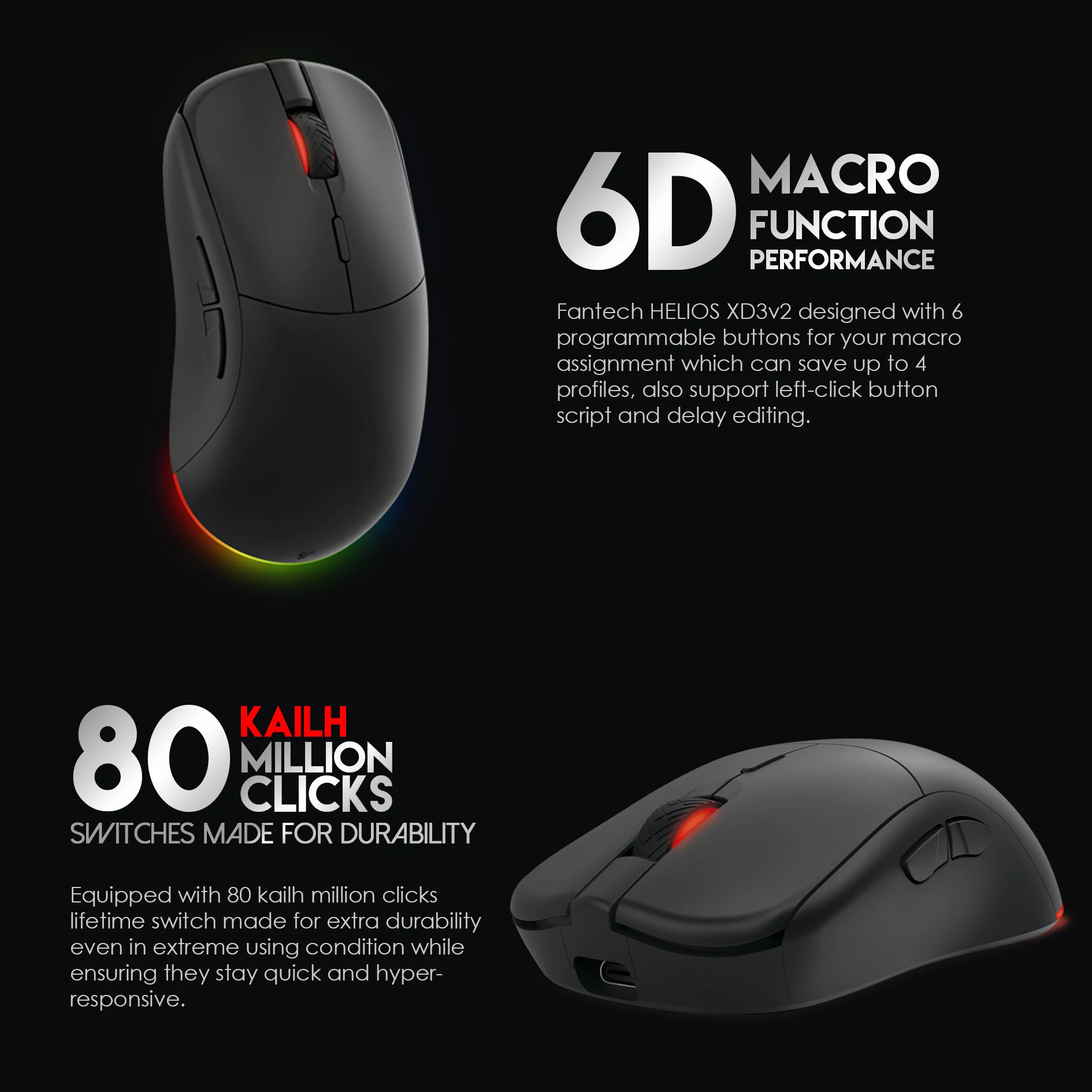 Беспроводная игровая мышь FANTECH HELIOS XD3V2 PIXART 3370 19000 DPI RGB мыши Kailh 8 0 80 миллионов