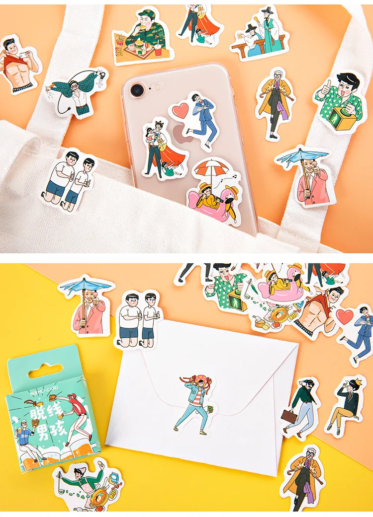 Handsome Offline Boys Paper Small Diary Mini Cute box Stickers set Scrapbooking Kawaii Flakes Journal Stationery