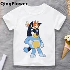 Детская футболка Bluey, короткая футболка для мальчиков и девочек, с рисунком аниме