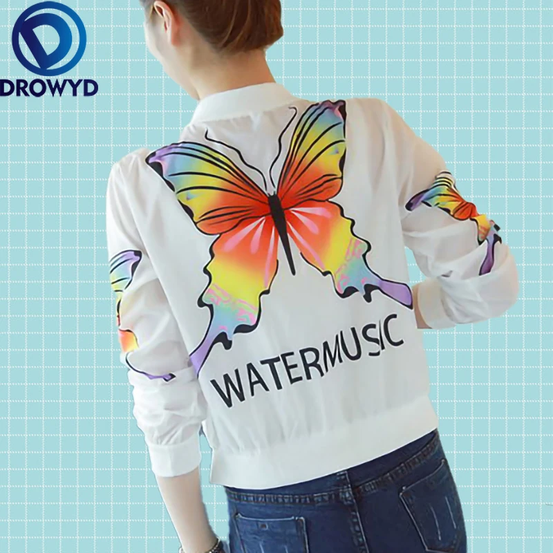 

Women Thin V-neck Coat Summer White Print Floral Casual Long Sleeve Tops Transparent Jacket Fashion Streetwear Plus Size Jacket