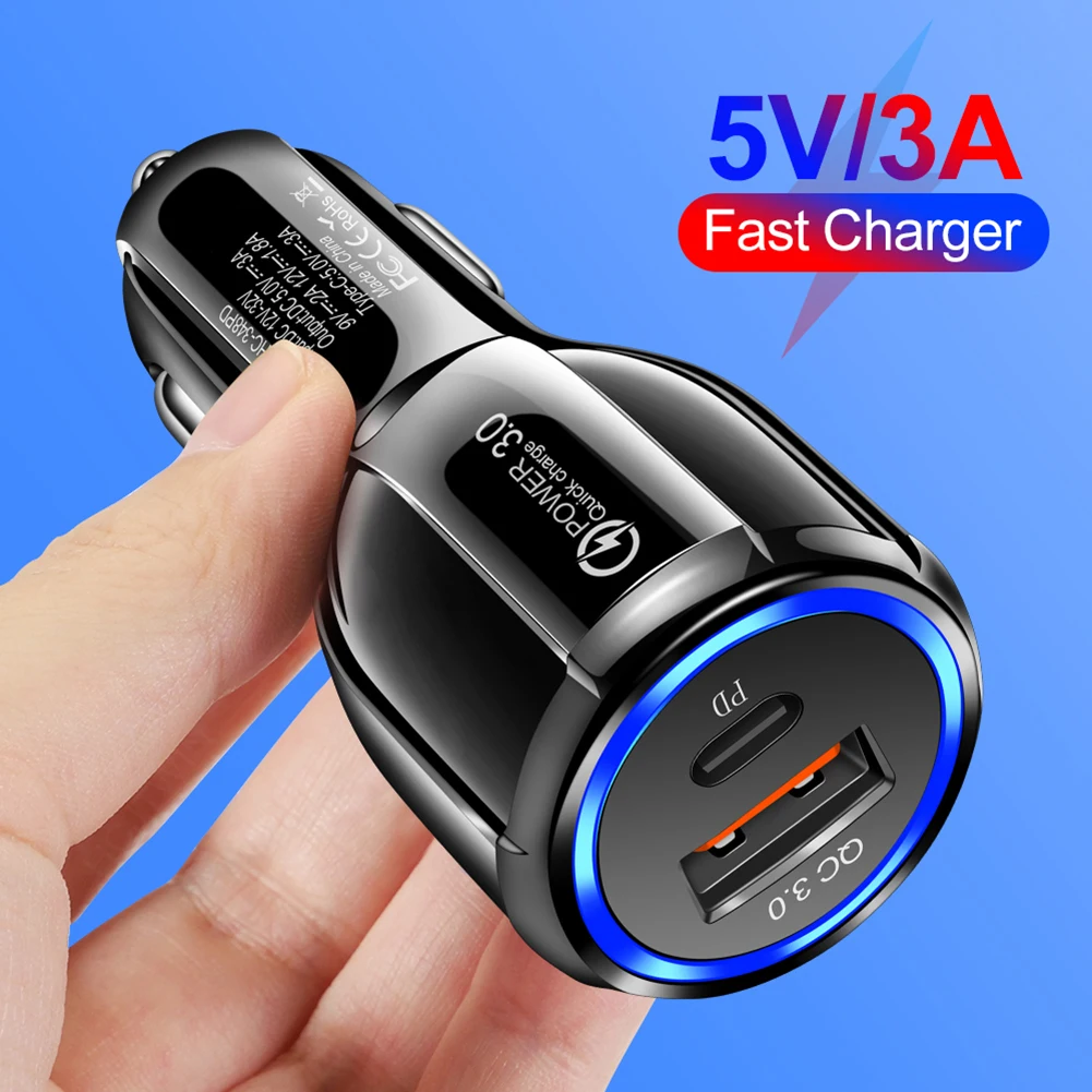 Автомобильное зарядное устройство QC3.0 D Type-C 15 Вт поддержка быстрой зарядки