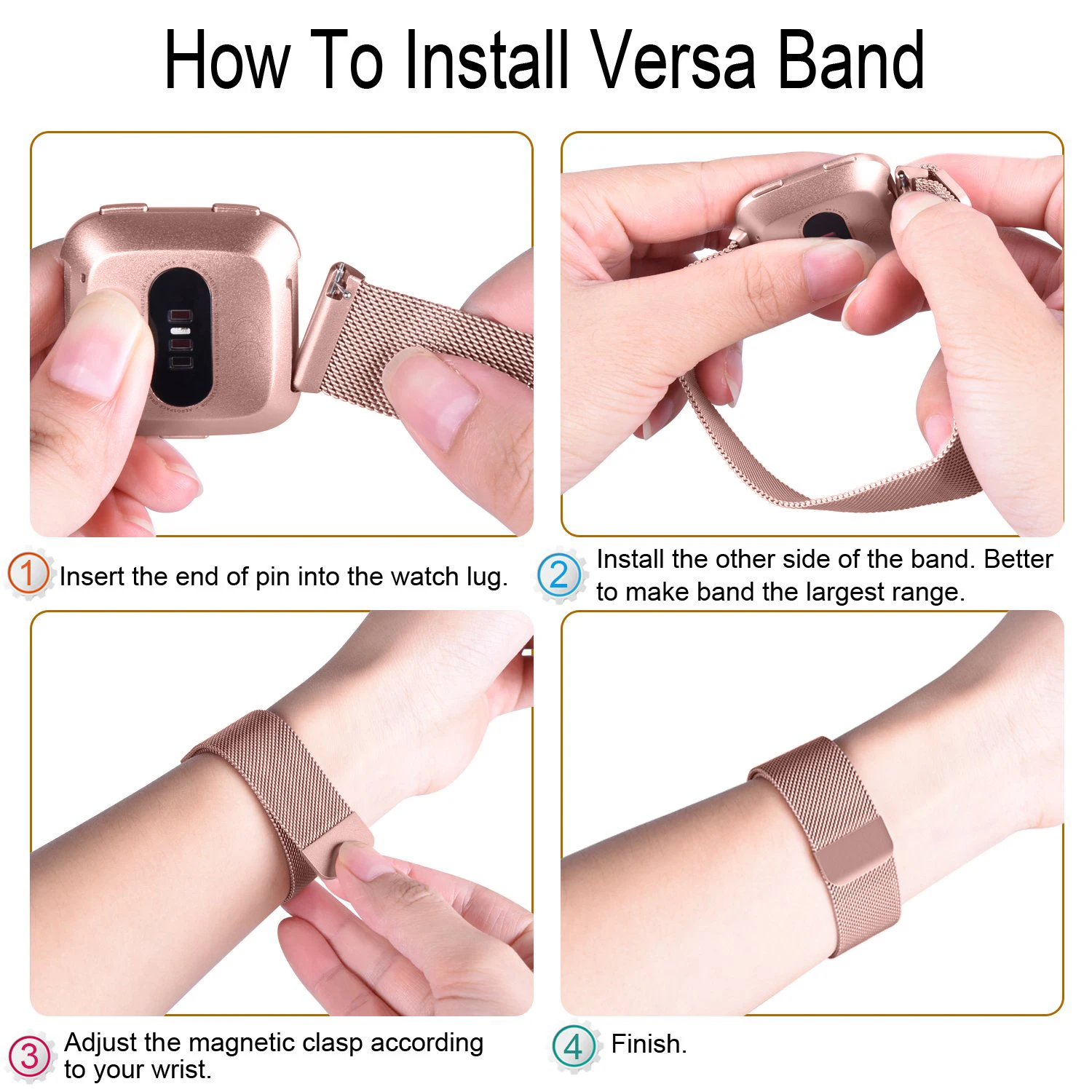 OULUCCI ремешок из нержавеющей стали для fitbit versa, 2 ремешка на запястье, сетчатая петля, Магнитный Браслет для fitbit versa2, аксессуары для ремешка