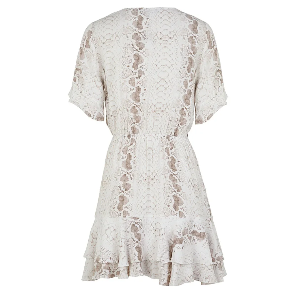 

Summer Women Dress 2020 Sexy Deep V Neck Snake Printed Ruffle Mini Party Dress Lady Beach Dresses Causal Short Sleeve