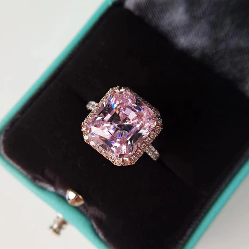 Реальный розовый Муассанит 5 карат фотоэлемент Pt950 Большая квадратная пудра