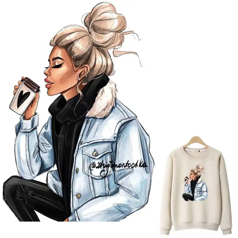 

Personality Girl Iron-On Transfer For Clothes DIY Washable Woman T-Shirts Thermoadhesive Patches Fashion Lady Clothing Stickers