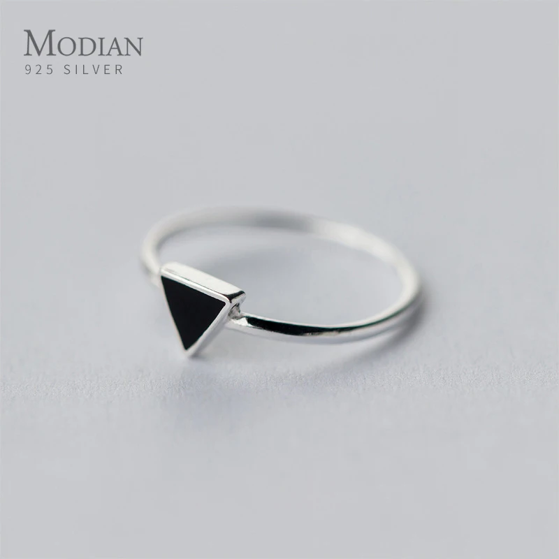 

Modian Black Enamel Triangle Sterling Silver 925 Ring for Women Fashion Open Adjustable Geometric Ring Original Fine Jewelry
