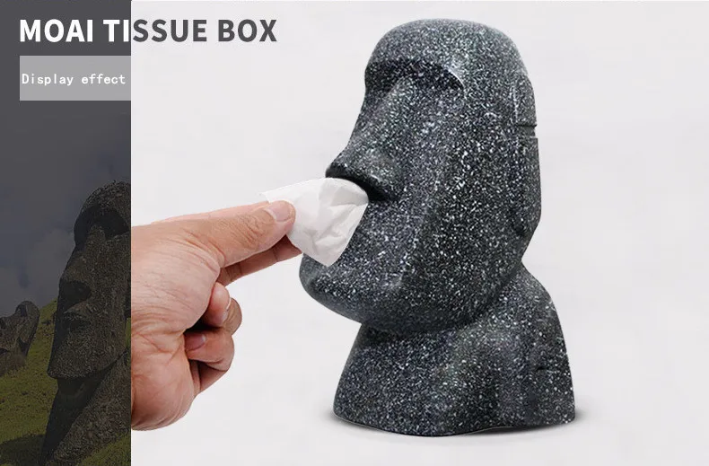 

Easter Island Stone Portrait Tissue Dispenser Moai Easter Figure in Stone Style Paper Pumping Moai Nose Tissue Box
