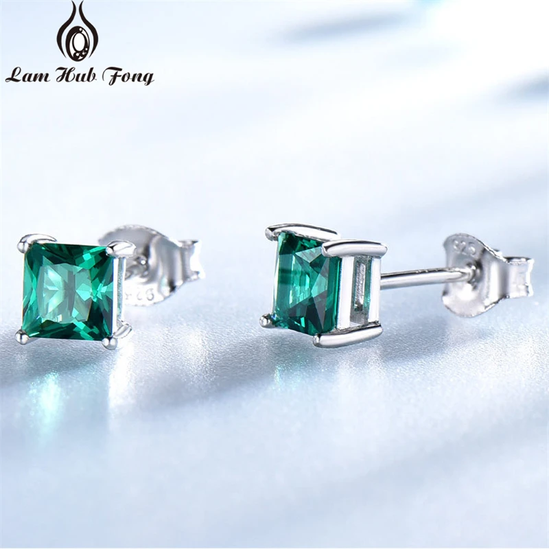 

925 Sterling Silver Stud Earrings 2021 Trend for Women Created Nano Emerald Temperament Fashion Earring Party Fine Jewelry Gift