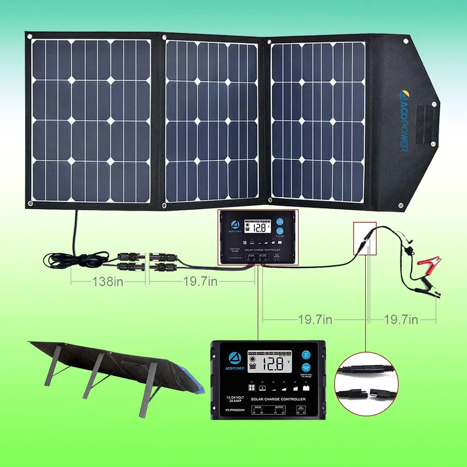 

120W 12V portable solar panel, foldable solar charger with proteusx 20A charging controller