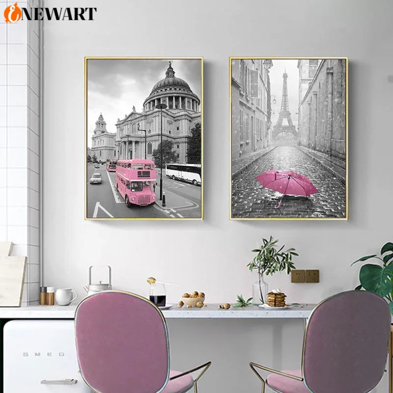 Розовый современный городской настенный Холст Картина Декор для гостиной