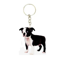 boston terrier acrylic dog keyring fashion cute charms keychains men key chain ring boyfriend gift gifts for women keyring