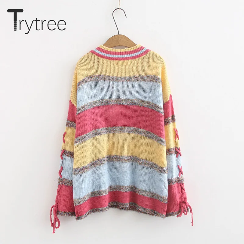 Trytree/осенне-зимний женский свитер Повседневный с v-образным вырезом в полоску