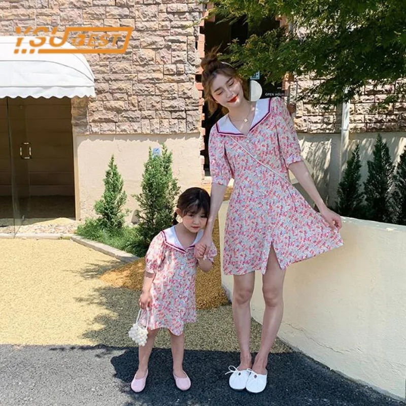 

Fashion Family Mother and Daughter Short Sleeve Printing Dress Clothes Summer Family Clothing Family Matching Outfits Dress