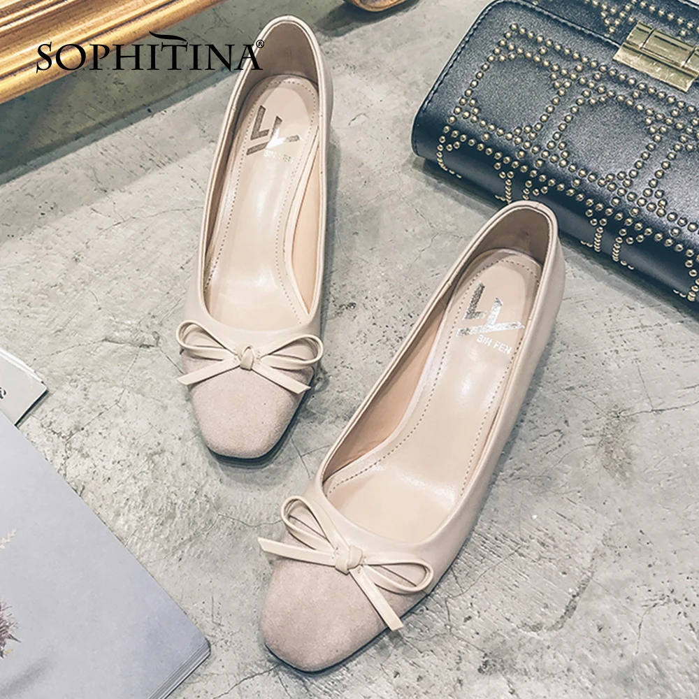 

Женские Лоскутные туфли SOPHITINA, квадратный носок, квадратный каблук, узел-бабочка, низкий квадратный каблук, окантовка, PO1026