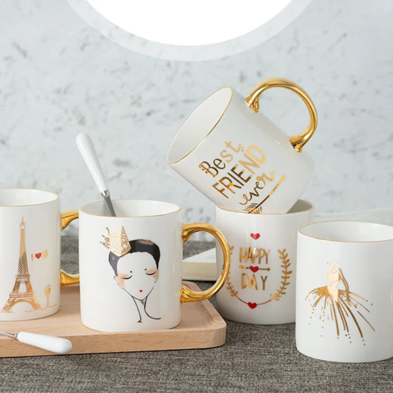 

Creative Ceramic Mug with Gold Painted Handle Perfect For Coffee Tea and Beverage Valentines Day Husband Wife Wedding Gift