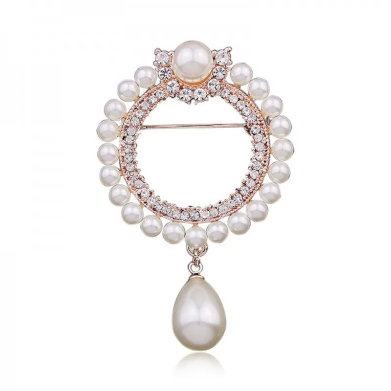 Imitation Pearls Brooch Rhinestones Round Brooches Opal Leaf Pin Crystal Flower Simple Fashion Wedding Jewelry | Украшения и