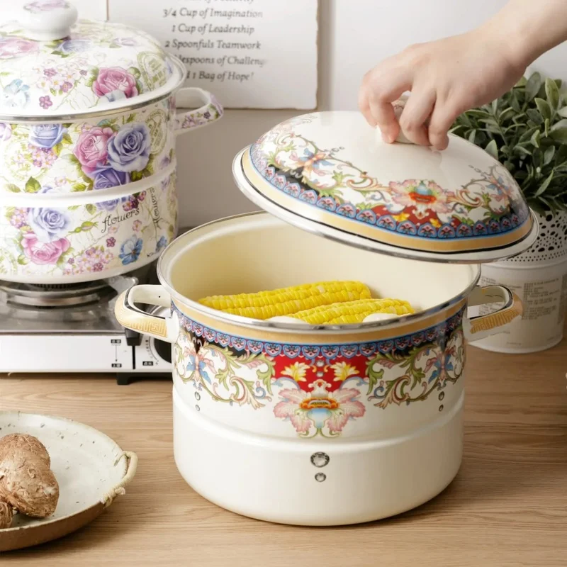 

Enamel Thickened Enamel Soup Pot 18/20/22/24/28cm Steamer Milk Pot Stew Pot Boiling Traditional Chinese Medicine Kettle General