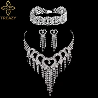 treazy luxury rhinestone crystal bridal jewelry sets for women heart tassel necklace earrings bracelet set wedding jewelry gifts