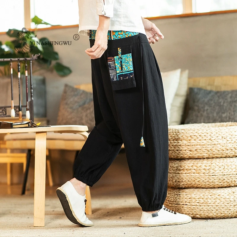 Мужские шаровары в японском стиле Kimonos Harajuku Yukata Beam Foot традиционные укороченные