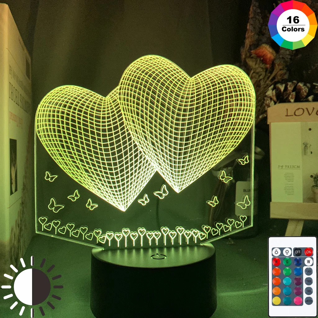 Романтический 3d ночник с голограммой в форме сердца акриловый лазерный