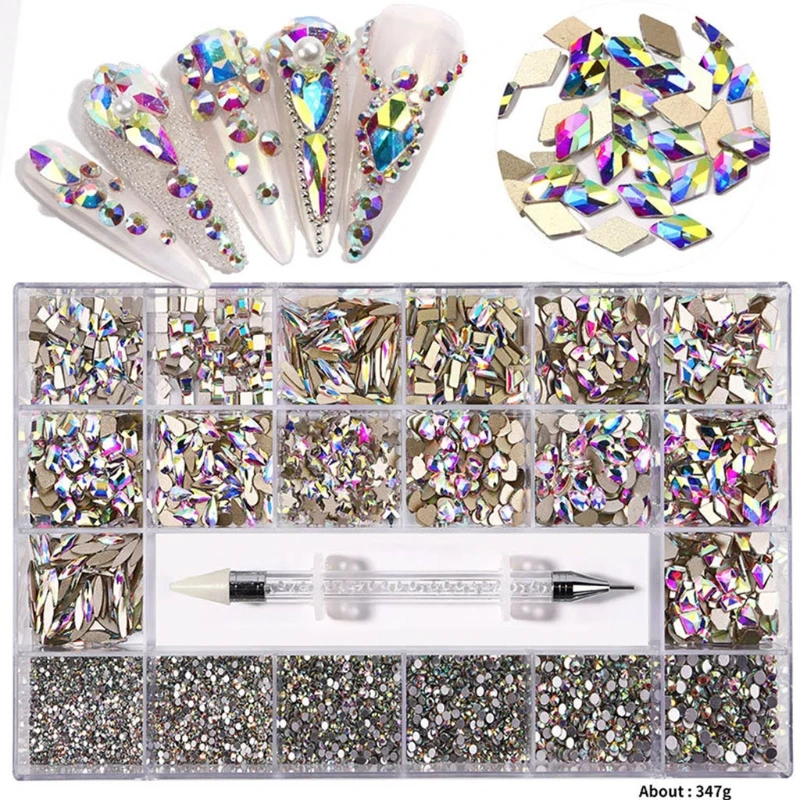 

Nail Rhinestones Crystals Gems Jewels Multi Shapes Flat Back Diamond with for DIY Art Supplies Clothes Shoes Decoration