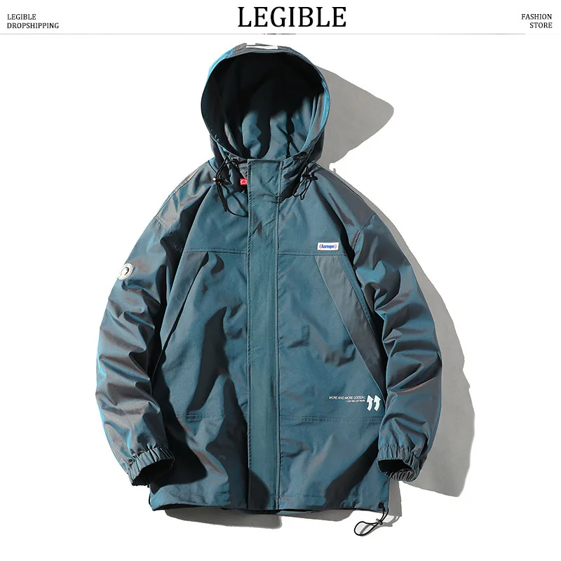 Мужская ветровка на молнии однотонная свободная повседневная куртка