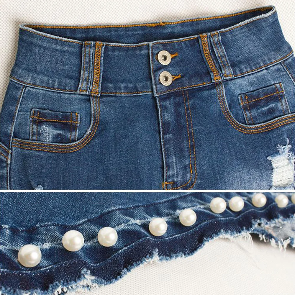 Женская джинсовая юбка с завышенной талией эластичные рваные джинсовые юбки