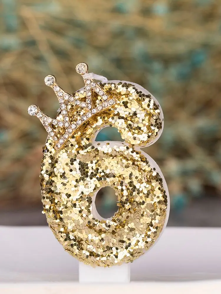 Цифровые Детские свечи на день рождения с золотой короной для украшения тортов и