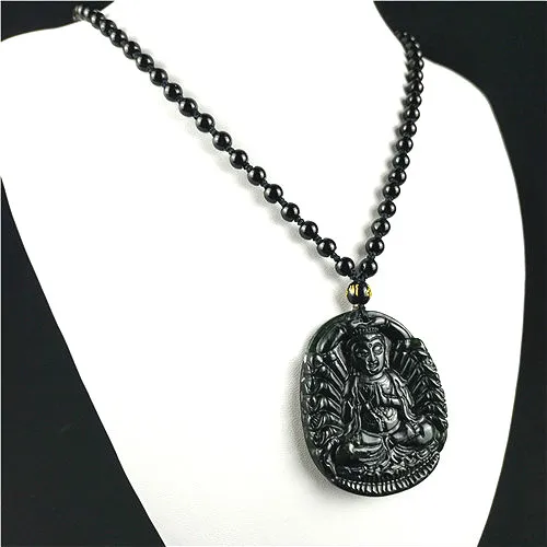 Сертифицированный китайский натуральный черный зеленый нефрит Гуаньинь кулон