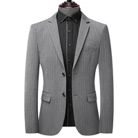 men business casual slim fit blazers grey vertical stripe jacket suit male eleagant classical outfits single breasted garment