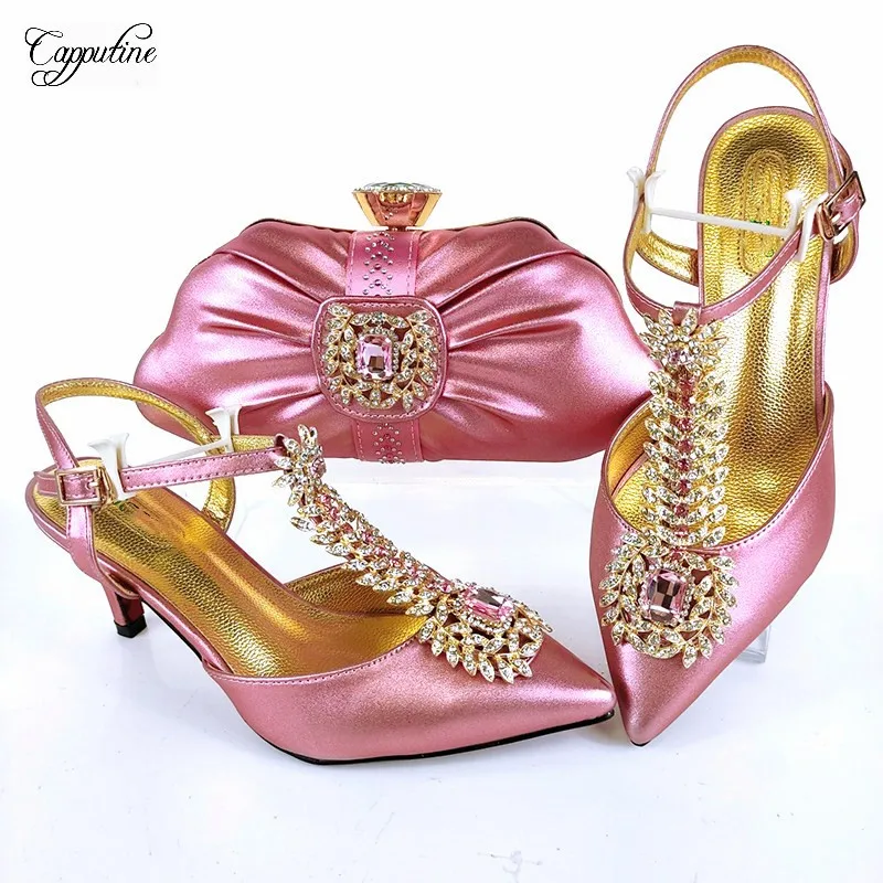 

Fashion Pink Ladies Pumps Matching With Purse Handbag Wedding Party High Heels Shoes And Bag Set Chaussure Femme MM1106 7CM