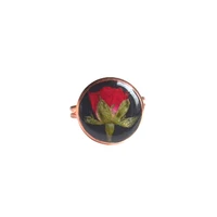 red rose real flower resin rose gold color copper resizable wedding rings for women jewelry boho vintage ladies love romantic