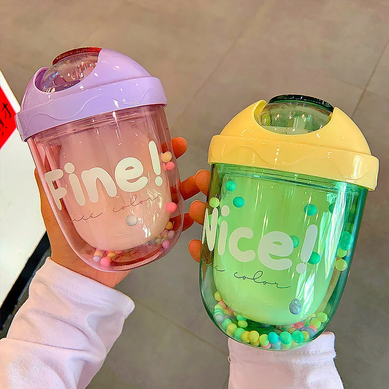 

300ml Kids Water Bottles With Straw Cute Plastic Drinking Cup Transparent Water Jug For Toddlers High Quality Leak-proof Bottle