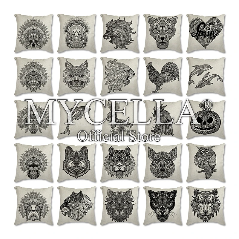 

Черные линии животные наволочка льв волк курица свинка наволочка из полиэстера Подушка Чехол домашний декор льняная Подушка Чехол для вече...