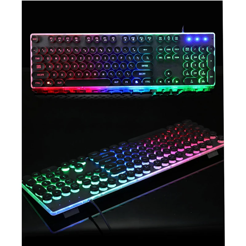 Игровая клавиатура в стиле ретро с круглой светящейся клавиатурой металлическая